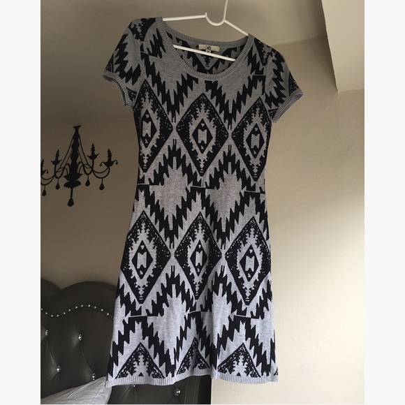 Ya Los Angeles Dresses & Skirts - LAST CHANCE Black Grey Aztec Sweater Mini Dress